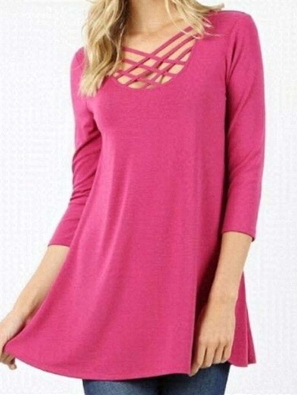 ZENANA 3/4 Sleeve Pink Tunic Top Size Small NWT